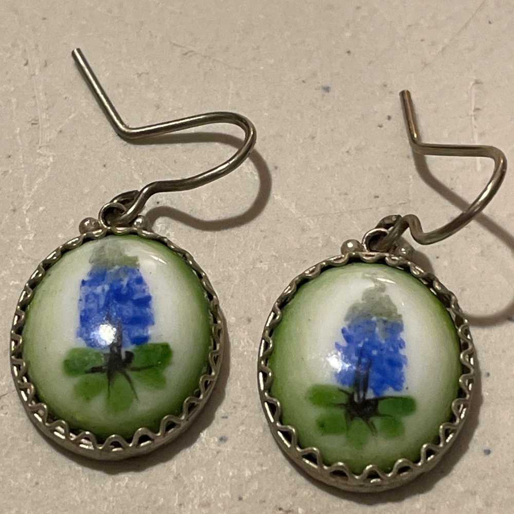 Handcrafted Blue Floral Teardrop Russian Rostov Enamel Earrings